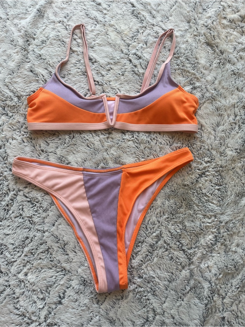 Zaful Colorblock Ribbed Bikini in Orange, Lilac & Blush